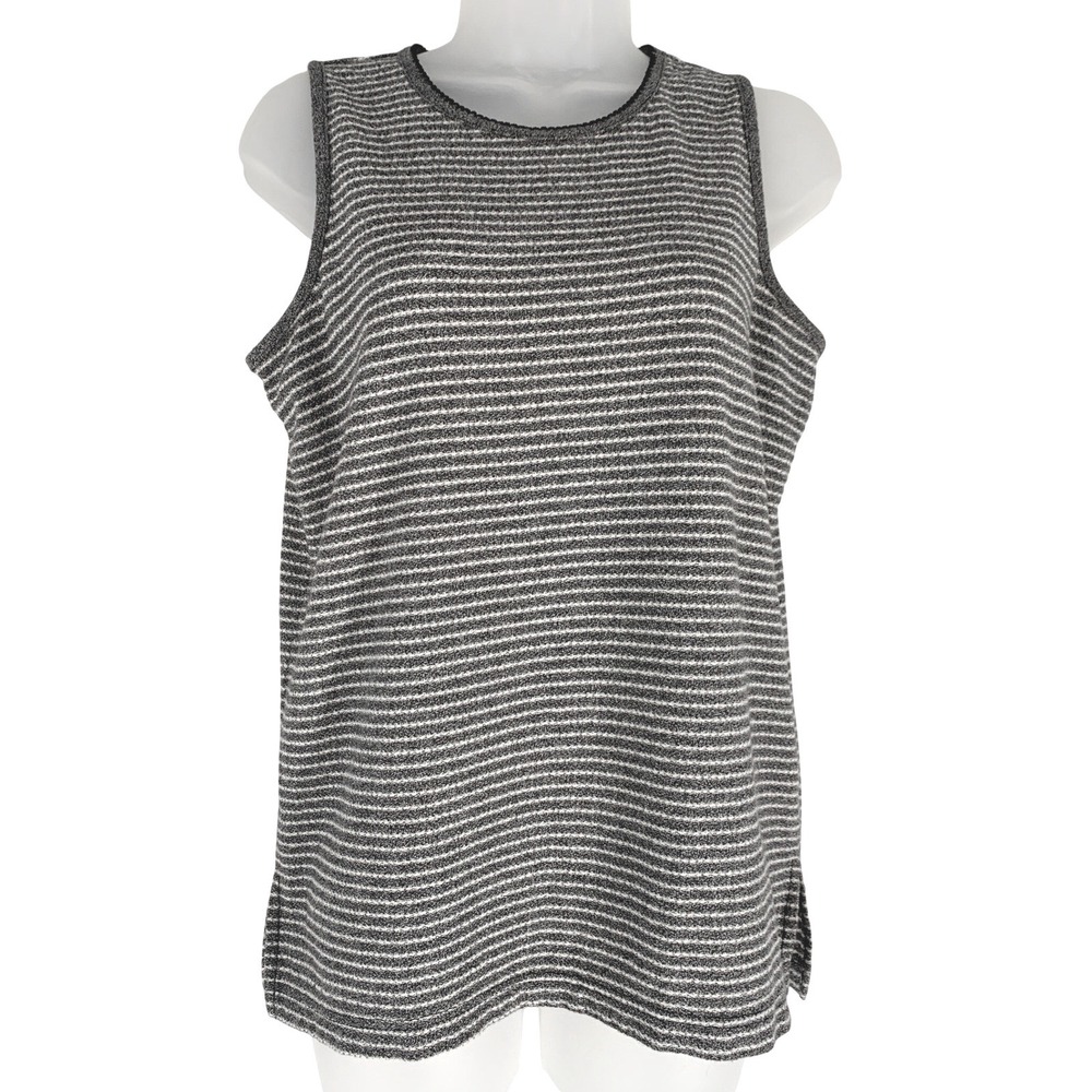 Talbots Medium Black Gray Striped Sleeveless Top Cotton Casual
